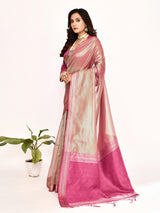Dista Elora Pink Plain Banarasi Tissue Silk Weaving Saree, view 4