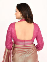 Dista Elora Pink Plain Banarasi Tissue Silk Weaving Saree, view 6