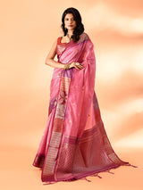 Dista Elora Pink Pure Cotton Silk Banarasi Weaving Saree, view 2