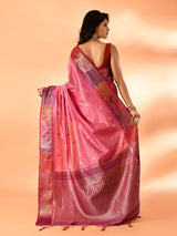 Dista Elora Pink Pure Cotton Silk Banarasi Weaving Saree, view 3
