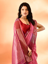 Dista Elora Pink Pure Cotton Silk Banarasi Weaving Saree, view 4