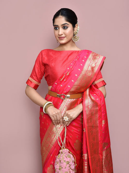 Dista Elora Pink Pure Silk Banarasi Woven Designer Saree For Women