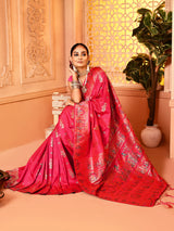 Dista Elora Pink Pure Soft Silk Baluchari Weaving Saree, view 3