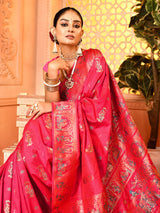 Dista Elora Pink Pure Soft Silk Baluchari Weaving Saree, view 4