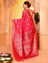 Dista Elora Pink Pure Soft Silk Baluchari Weaving Saree, view 5