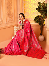 Dista Elora Pink Pure Soft Silk Baluchari Weaving Saree, view 6