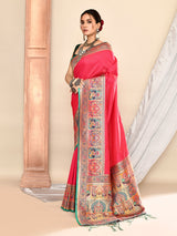 Dista Elora Pink Pure Soft Silk Banarasi Plain Weaving Saree, view 2
