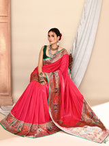 Dista Elora Pink Pure Soft Silk Banarasi Plain Weaving Saree, view 3