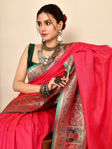 Dista Elora Pink Pure Soft Silk Banarasi Plain Weaving Saree, view 4