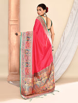Dista Elora Pink Pure Soft Silk Banarasi Plain Weaving Saree, view 5