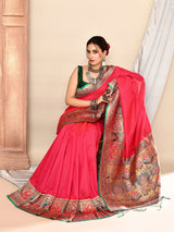 Dista Elora Pink Pure Soft Silk Banarasi Plain Weaving Saree, view 6
