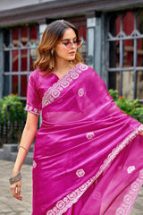 Dista Elora Pink Shimmer Chiffon Geometric Embroidery Work Bollywood Saree, view 6