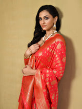 Dista Elora Pink Silk Blend Banarasi Woven Designer Saree For Women With unstitched blouse, view 4