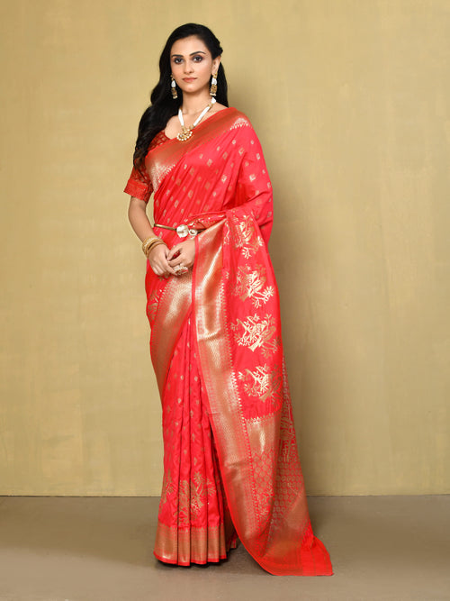 Dista Elora Pink Silk Blend Banarasi Woven Designer Saree