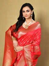 Dista Elora Pink Silk Blend Banarasi Woven Designer Saree, view 3