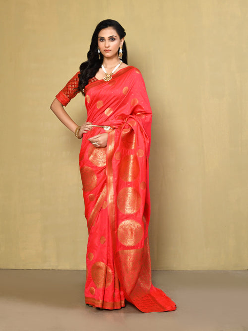 Dista Elora Pink Silk Blend Banarasi Woven Saree For Women
