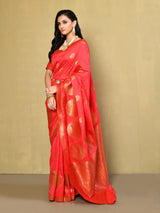 Dista Elora Pink Silk Blend Banarasi Woven Saree For Women, view 2