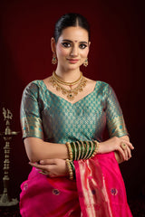 Dista Elora Pink Silk Blend Butti Weaving Paithani Saree, view 6