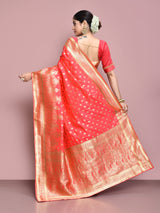 Dista Elora Pink Silk Blend Woven Designer Banarasi Saree For Women, view 2