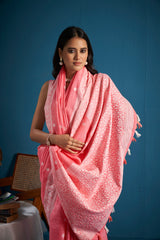 Dista Elora Pink Soft Linen Silk Chikankari Casual Designer Wear Saree, view 4