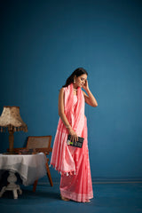 Dista Elora Pink Soft Linen Silk Chikankari Casual Designer Wear Saree, view 5