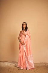 Dista Elora Pink Soft Linen Solid Foil Printed Designer Casual Saree, view 2