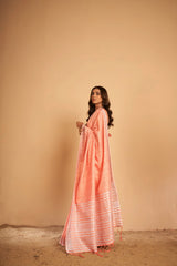 Dista Elora Pink Soft Linen Solid Foil Printed Designer Casual Saree, view 3