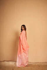 Dista Elora Pink Soft Linen Solid Foil Printed Designer Casual Saree, view 5