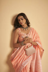 Dista Elora Pink Soft Linen Solid Foil Printed Designer Casual Saree, view 6