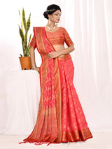 Dista Elora Pink Soft Silk Banarasi Woven Chex Weaving Saree, view 2