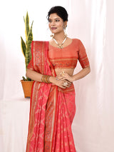 Dista Elora Pink Soft Silk Banarasi Woven Chex Weaving Saree, view 3