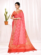 Dista Elora Pink Soft Silk Banarasi Woven Chex Weaving Saree, view 4