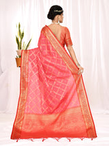 Dista Elora Pink Soft Silk Banarasi Woven Chex Weaving Saree, view 5