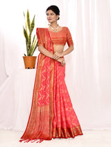 Dista Elora Pink Soft Silk Banarasi Woven Chex Weaving Saree, view 6