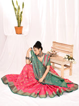 Dista Elora Pink Soft Silk Banarasi Woven Floral Weaving Saree, view 6