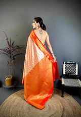Dista Elora Pink Soft Silk Ikkat Leheriya Weaving Saree, view 3