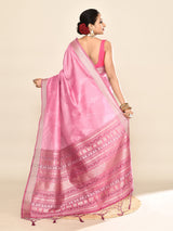 Dista Elora Pink Soft Silk leaf Printed Baluchari Weaving Saree, view 6