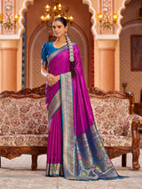Dista Elora Pink Soft Silk Solid Banarasi Silk Zari Jacquard Work Designer Saree, view 2