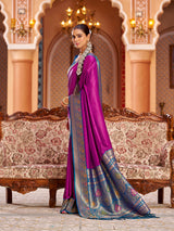 Dista Elora Pink Soft Silk Solid Banarasi Silk Zari Jacquard Work Designer Saree, view 3