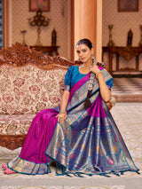Dista Elora Pink Soft Silk Solid Banarasi Silk Zari Jacquard Work Designer Saree, view 5