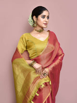 Dista Elora Pink Tissue Linen Plain Chanderi Festive and Formal Saree, view 2