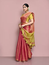 Dista Elora Pink Tissue Linen Plain Chanderi Festive and Formal Saree, view 3