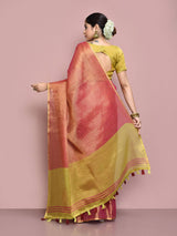 Dista Elora Pink Tissue Linen Plain Chanderi Festive and Formal Saree, view 4