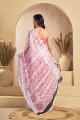 Dista Elora Pink & White Linen Abstract Printed Ready To Wear Saree, view 2