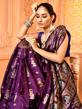 Dista Elora Plum Pure Soft Silk Baluchari Weaving Saree, view 4