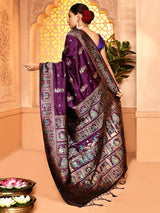 Dista Elora Plum Pure Soft Silk Baluchari Weaving Saree, view 5