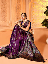 Dista Elora Plum Pure Soft Silk Baluchari Weaving Saree, view 6