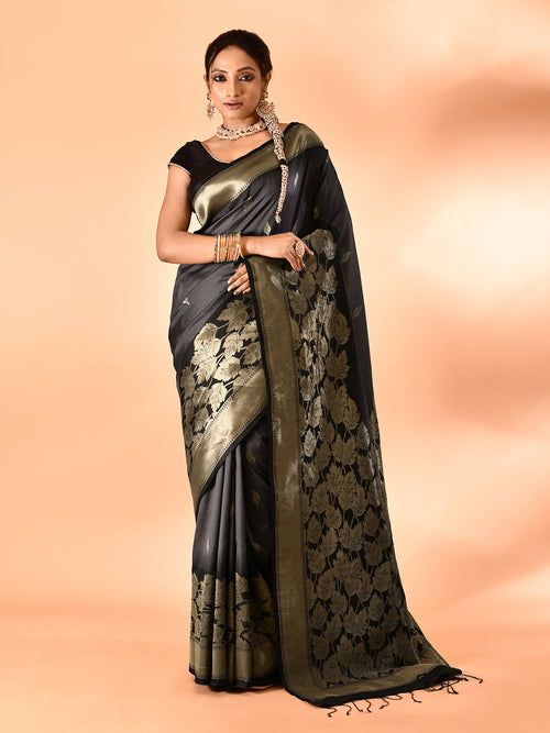 Dista Elora Pure Banarasi Weaving Silk Saree- Grey