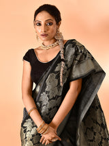 Dista Elora Pure Banarasi Weaving Silk Saree- Grey, view 4