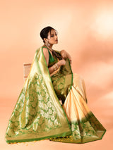 Dista Elora Pure Banarasi Weaving Silk Saree- Light Yellow, view 2